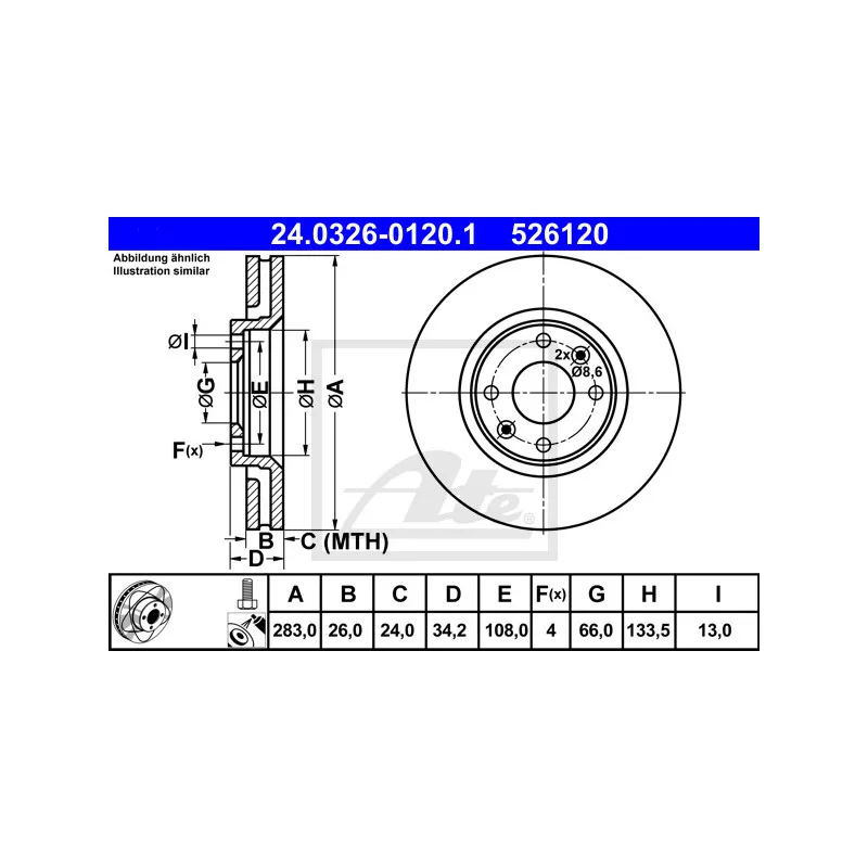 Jeu de 2 disques de frein avant ATE 24.0326-0120.1