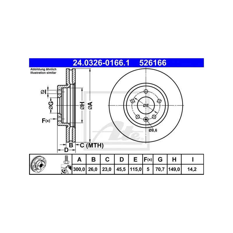 Jeu de 2 disques de frein avant ATE 24.0326-0166.1