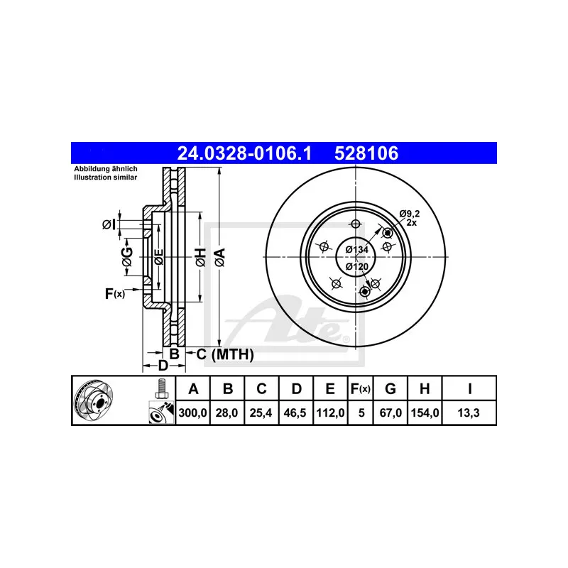Jeu de 2 disques de frein avant ATE 24.0328-0106.1