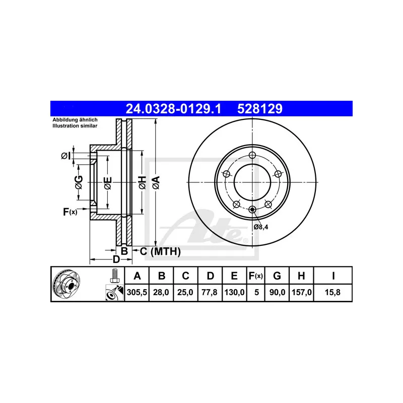 Jeu de 2 disques de frein avant ATE 24.0328-0129.1