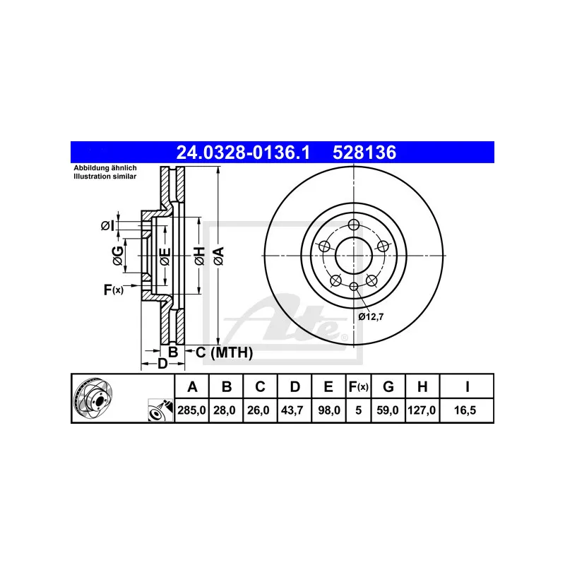 Jeu de 2 disques de frein avant ATE 24.0328-0136.1