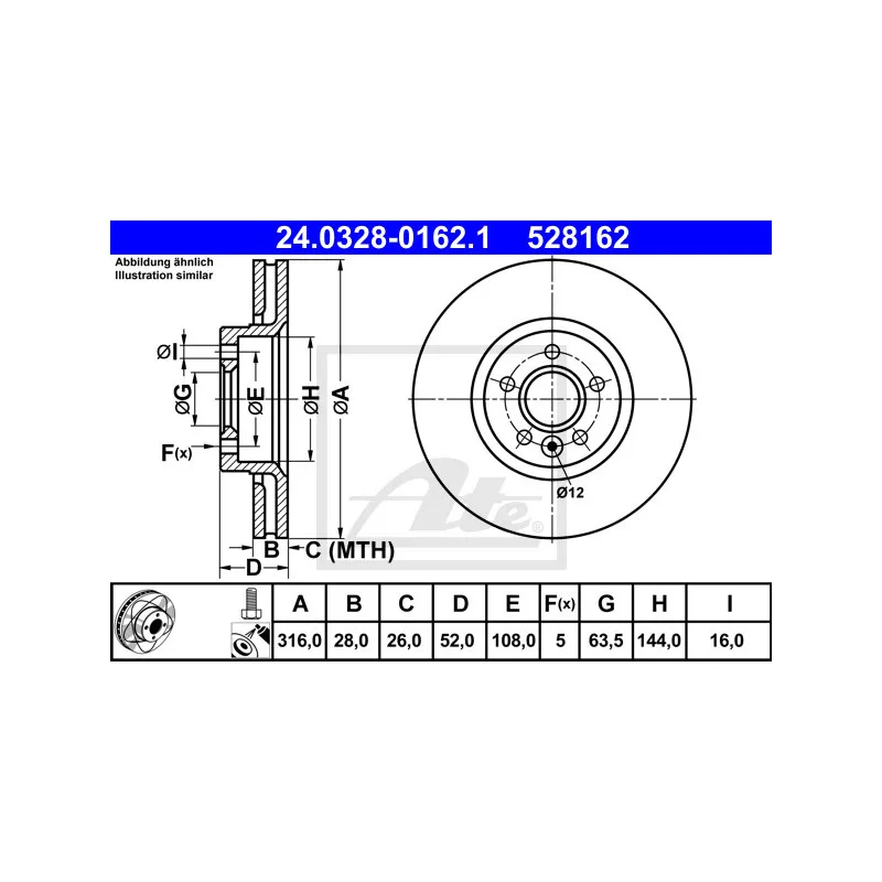 Jeu de 2 disques de frein avant ATE 24.0328-0162.1