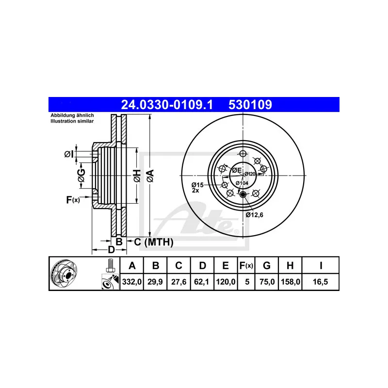 Jeu de 2 disques de frein avant ATE 24.0330-0109.1