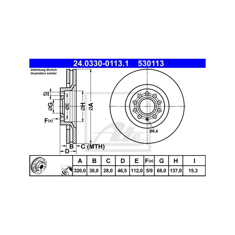 Jeu de 2 disques de frein avant ATE 24.0330-0113.1