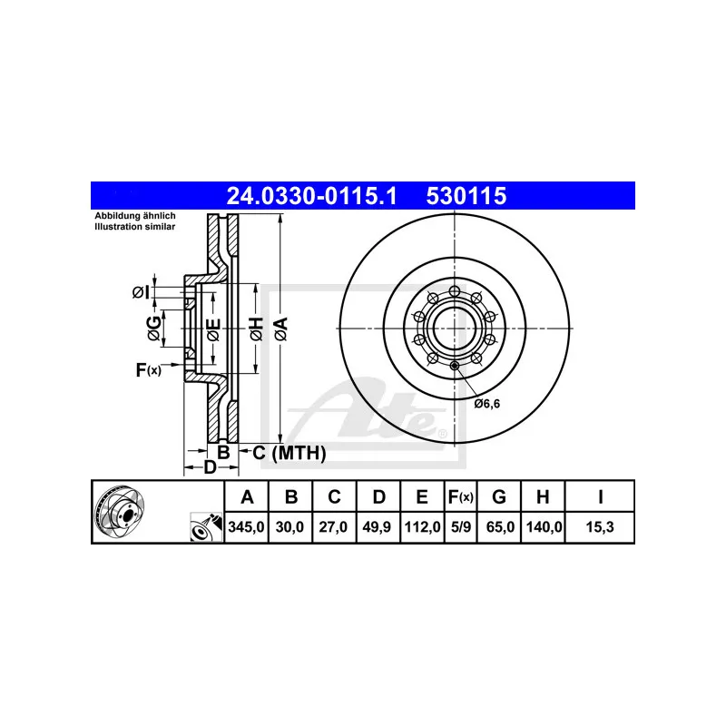 Jeu de 2 disques de frein avant ATE 24.0330-0115.1