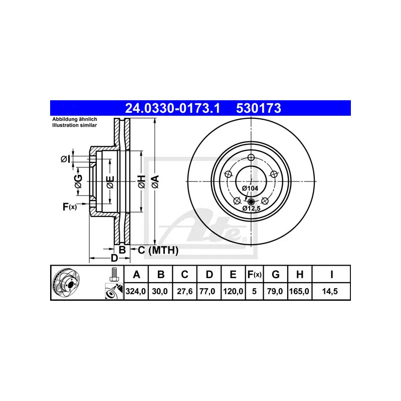 Jeu de 2 disques de frein avant ATE 24.0330-0173.1