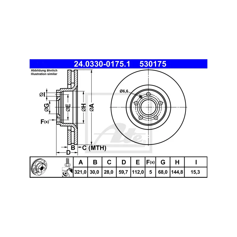 Jeu de 2 disques de frein avant ATE 24.0330-0175.1