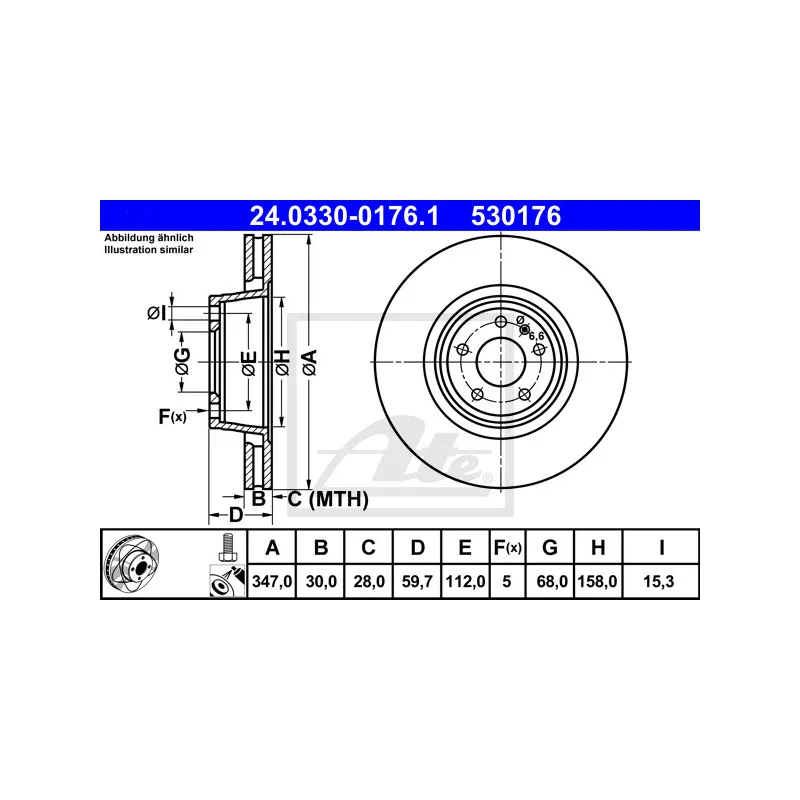 Jeu de 2 disques de frein avant ATE 24.0330-0176.1