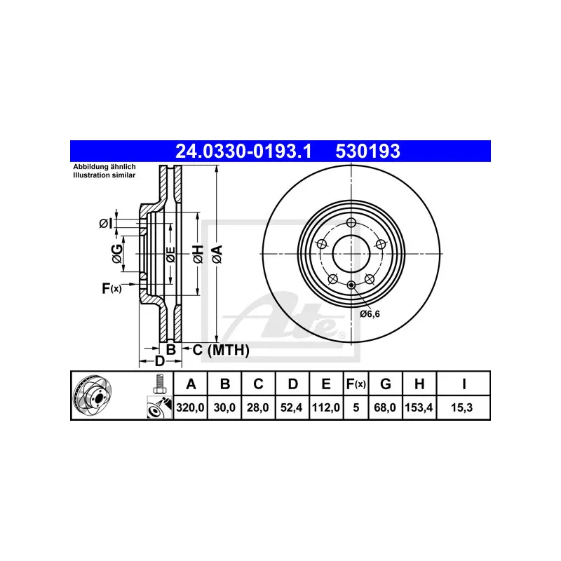 Jeu de 2 disques de frein avant ATE 24.0330-0193.1