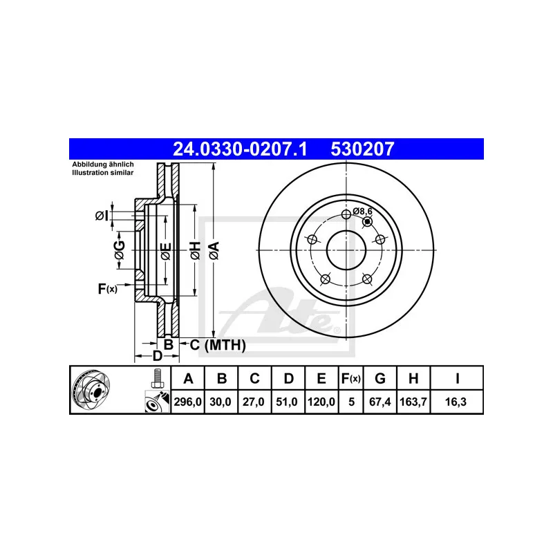 Jeu de 2 disques de frein avant ATE 24.0330-0207.1