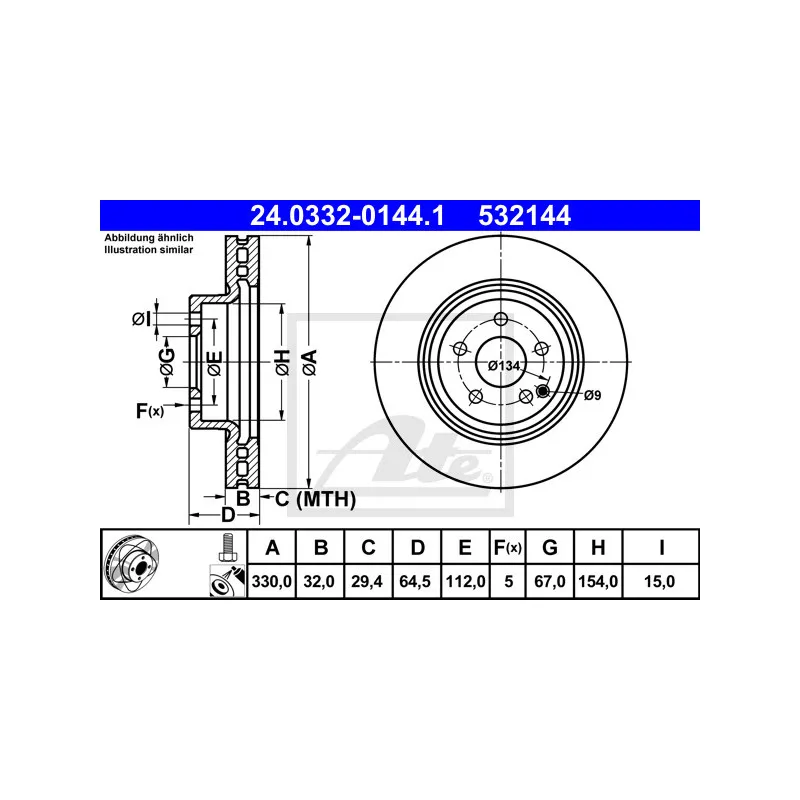Jeu de 2 disques de frein avant ATE 24.0332-0144.1