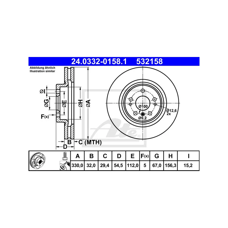 Jeu de 2 disques de frein avant ATE 24.0332-0158.1