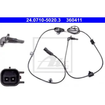 Capteur, vitesse de roue ATE 24.0710-5020.3