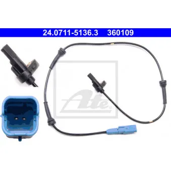 Capteur, vitesse de roue ATE 24.0711-5136.3