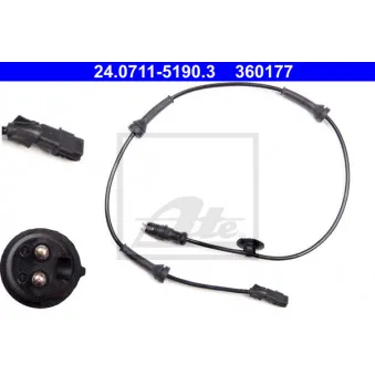 Capteur, vitesse de roue ATE 24.0711-5190.3