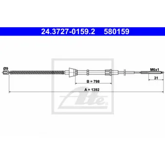Tirette à câble, frein de stationnement ATE 24.3727-0159.2
