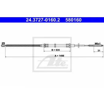Tirette à câble, frein de stationnement ATE 24.3727-0160.2
