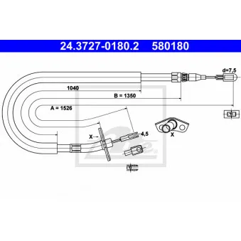 Tirette à câble, frein de stationnement ATE 24.3727-0180.2