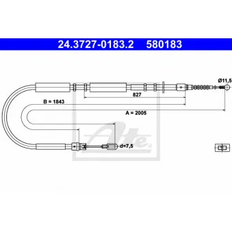 Tirette à câble, frein de stationnement ATE 24.3727-0183.2