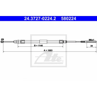 Tirette à câble, frein de stationnement ATE 24.3727-0224.2