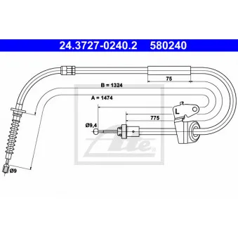 Tirette à câble, frein de stationnement ATE 24.3727-0240.2