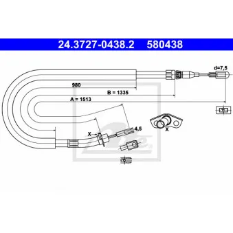 Tirette à câble, frein de stationnement ATE 24.3727-0438.2