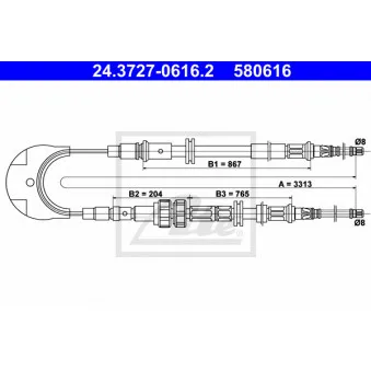 Tirette à câble, frein de stationnement ATE 24.3727-0616.2
