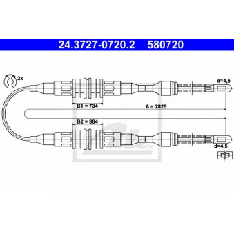 Tirette à câble, frein de stationnement ATE 24.3727-0720.2