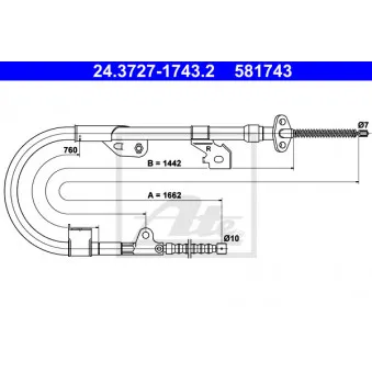 Tirette à câble, frein de stationnement ATE 24.3727-1743.2