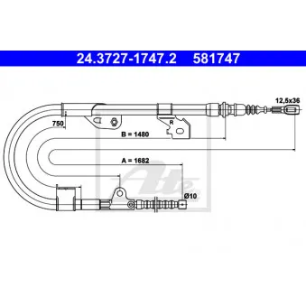 Tirette à câble, frein de stationnement ATE 24.3727-1747.2