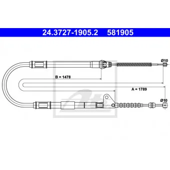 Tirette à câble, frein de stationnement ATE 24.3727-1905.2