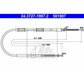 Tirette à câble, frein de stationnement ATE 24.3727-1907.2