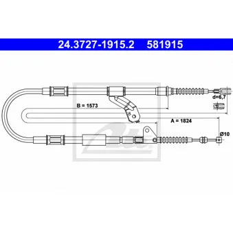 Tirette à câble, frein de stationnement ATE 24.3727-1915.2