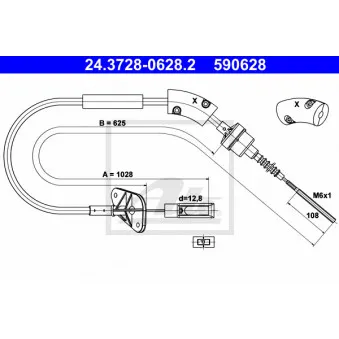 Tirette à câble, commande d'embrayage ATE 24.3728-0628.2