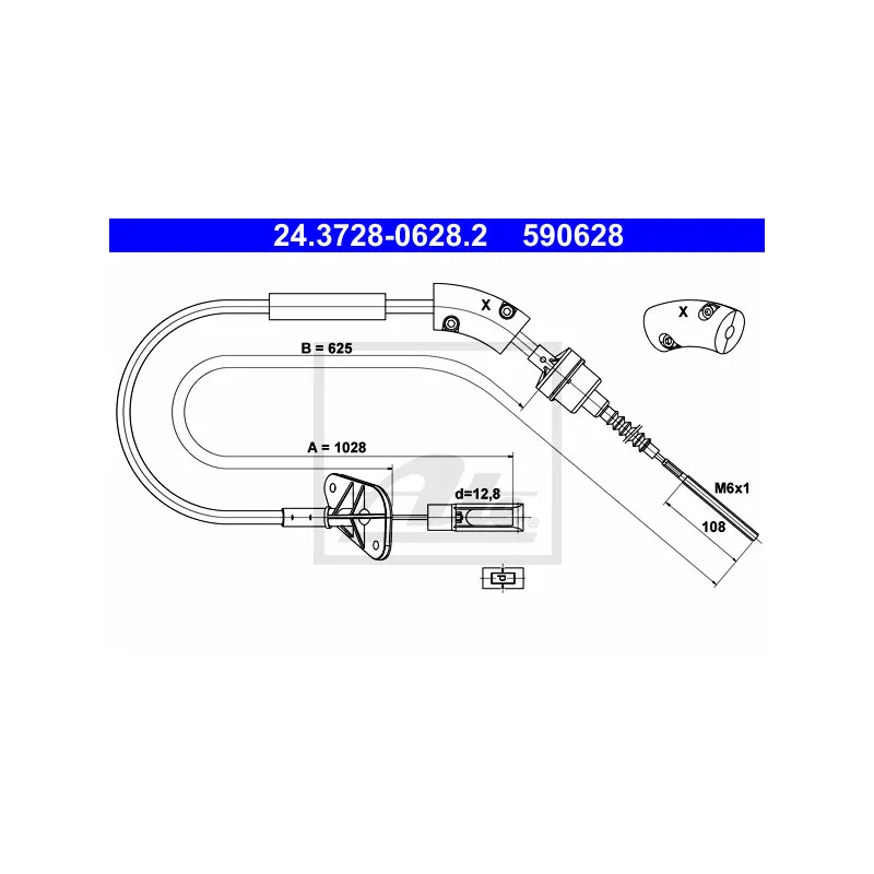 Tirette à câble, commande d'embrayage ATE 24.3728-0628.2