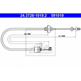 Tirette à câble, commande d'embrayage ATE 24.3728-1019.2