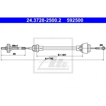 Tirette à câble, commande d'embrayage ATE 24.3728-2500.2