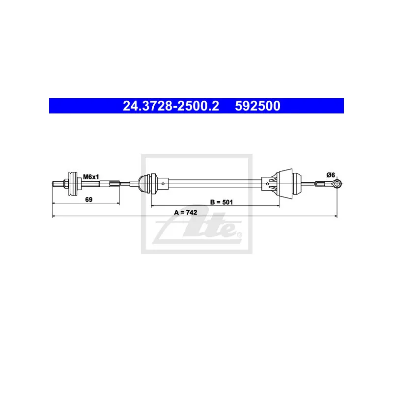 Tirette à câble, commande d'embrayage ATE 24.3728-2500.2