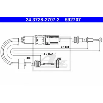 Tirette à câble, commande d'embrayage ATE 24.3728-2707.2