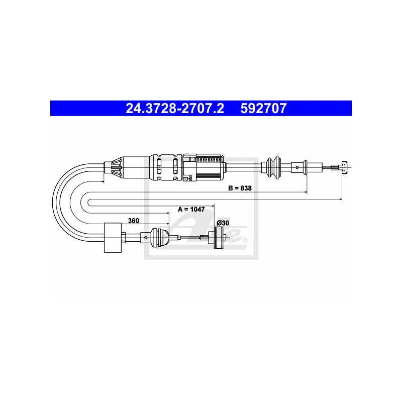 Tirette à câble, commande d'embrayage ATE 24.3728-2707.2