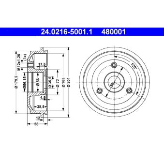 Tambour de frein ATE 24.0216-5001.1