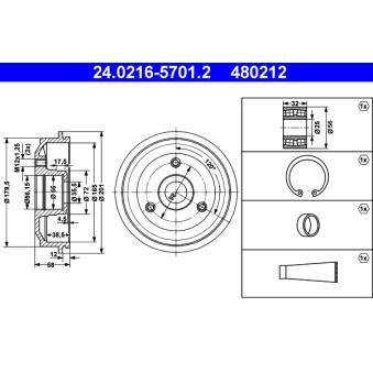 Tambour de frein ATE 24.0216-5701.2