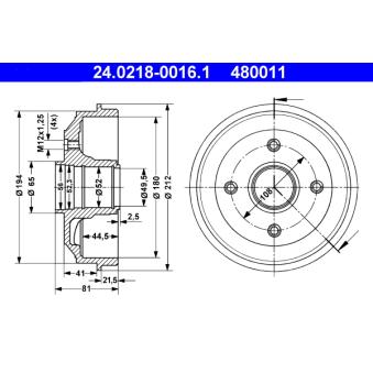 Tambour de frein ATE 24.0218-0016.1