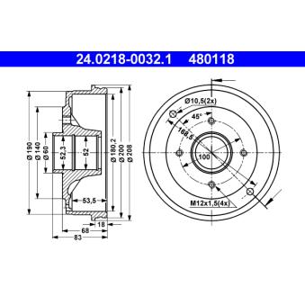 Tambour de frein ATE 24.0218-0032.1