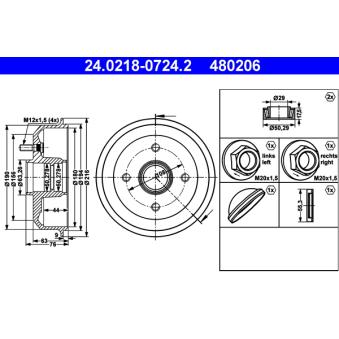Tambour de frein ATE 24.0218-0724.2
