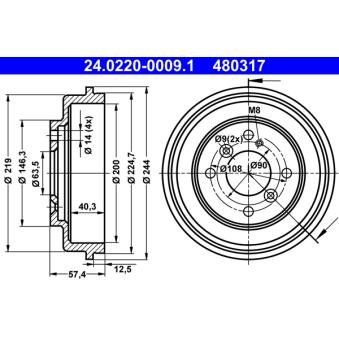 Tambour de frein ATE 24.0220-0009.1