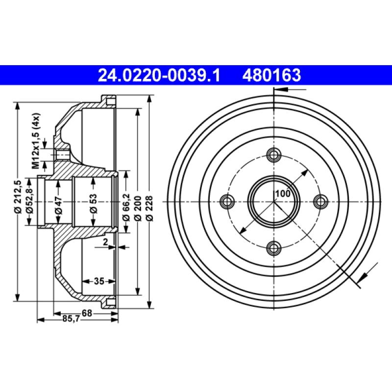 Tambour de frein ATE 24.0220-0039.1 - Visuel 1