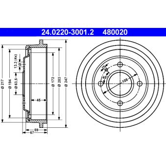 Tambour de frein ATE 24.0220-3001.2