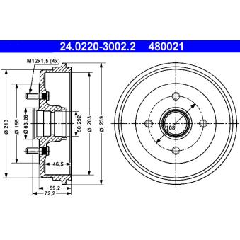 Tambour de frein ATE 24.0220-3002.2