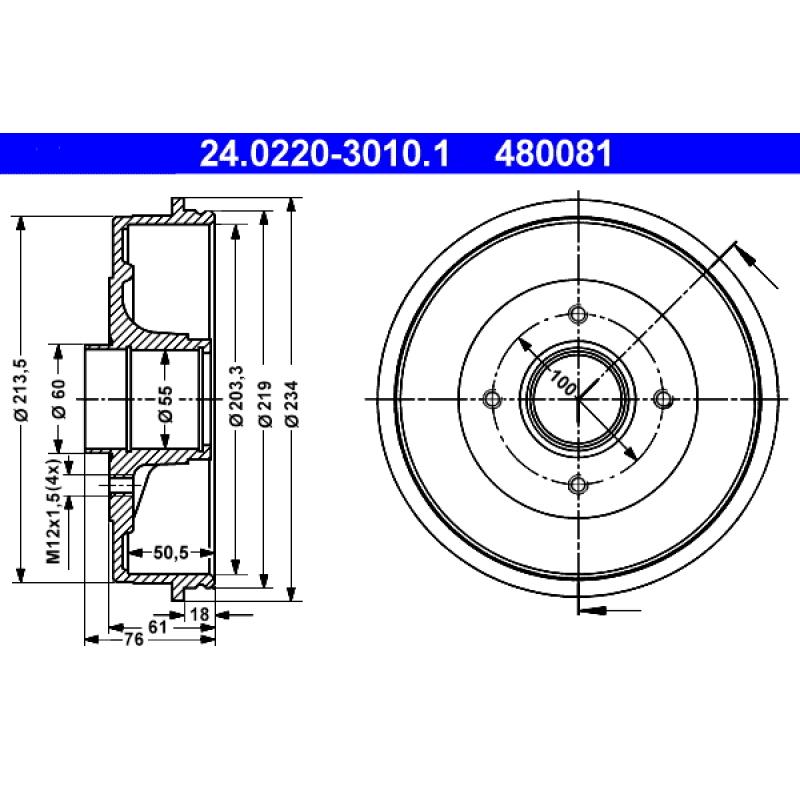 Tambour de frein ATE 24.0220-3010.1 - Visuel 1